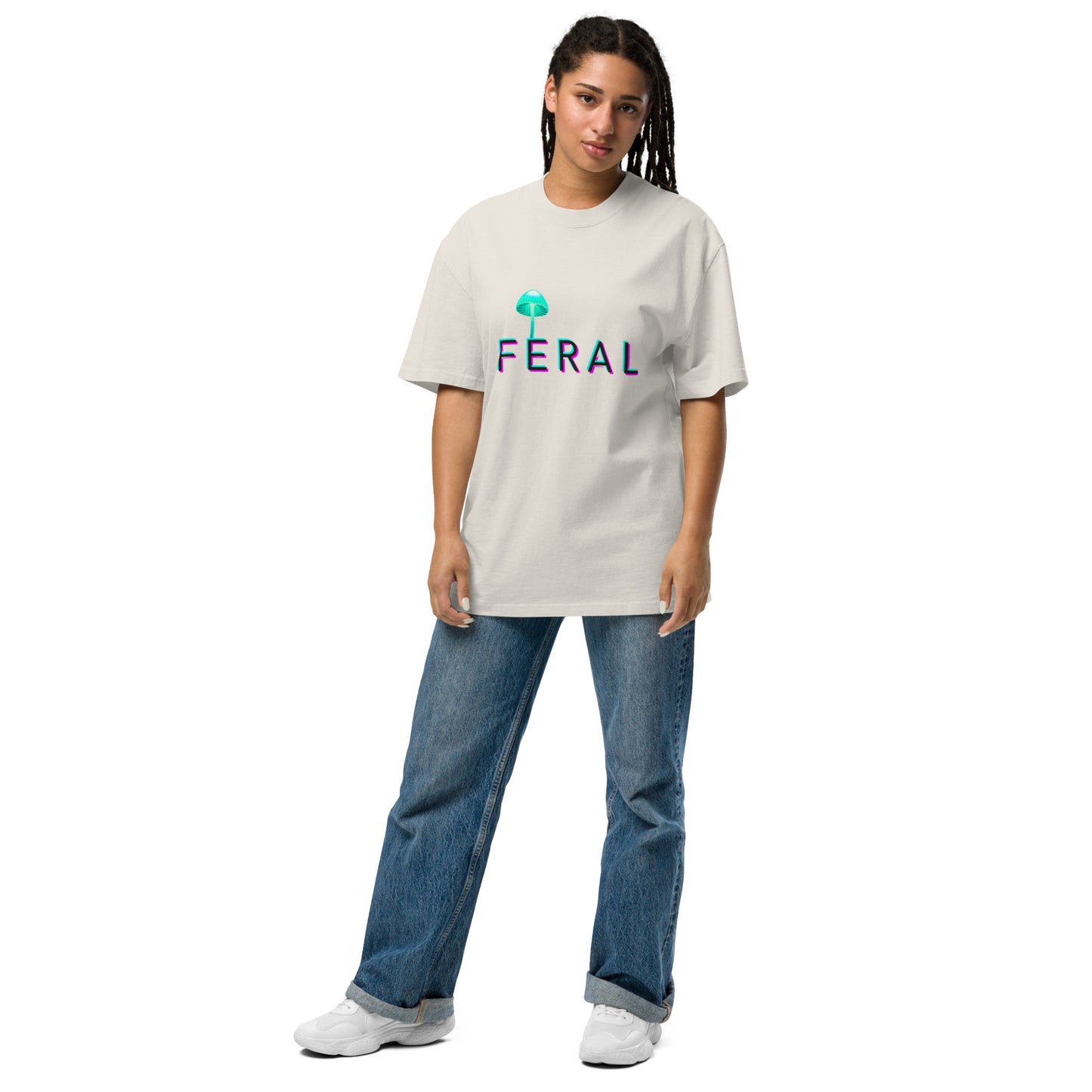 FERAL Trippy Mushroom Oversized faded t-shirt